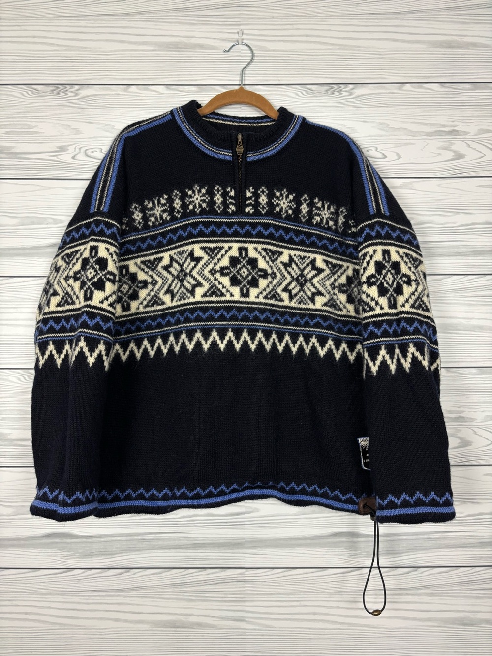 Dale of Norway Lake Placid navy blue pure new wool 1/4 zip pullover sweater LG